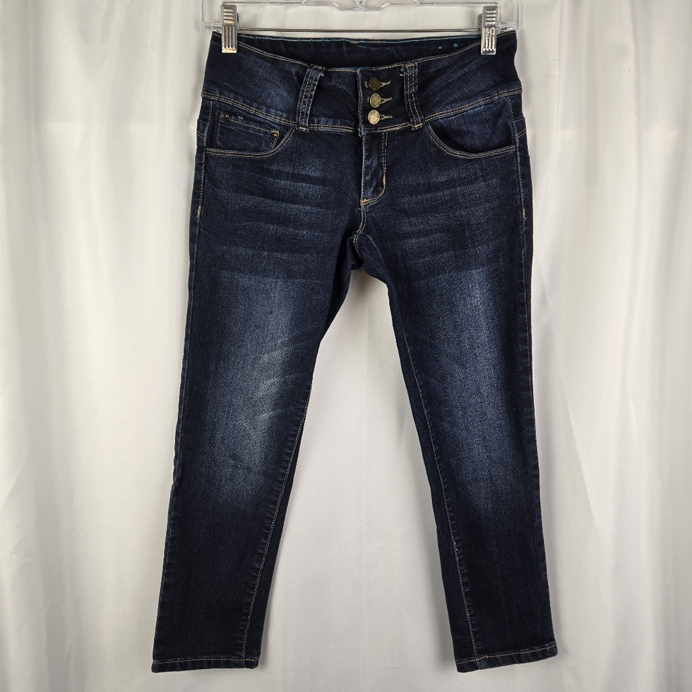 YMI Wannabettabutt Cropped Wide Waist Flood Dark Wash Denim Jeans Juniors Size 5